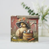 Oude landelijke eend met eieren boerderijstijl feestdagenkaart (Staand voorkant)