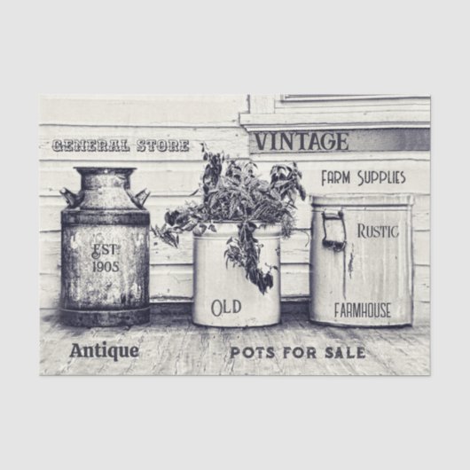 Oude landelijke kannen met ephemera tissuepapier (Voorkant)