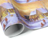 Oude Landelijke Kerststal Paard-en-wagen Sneeuwman Cadeaupapier (Rol Hoek)