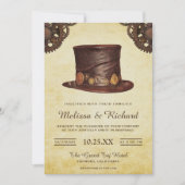 Oude Landelijke Leren Hoed Steampunk Bruiloft Kaart (Voorkant)