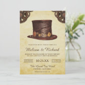 Oude Landelijke Leren Hoed Steampunk Bruiloft Kaart (Staand voorkant)