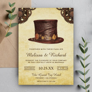Oude Landelijke Leren Hoed Steampunk Bruiloft Kaart