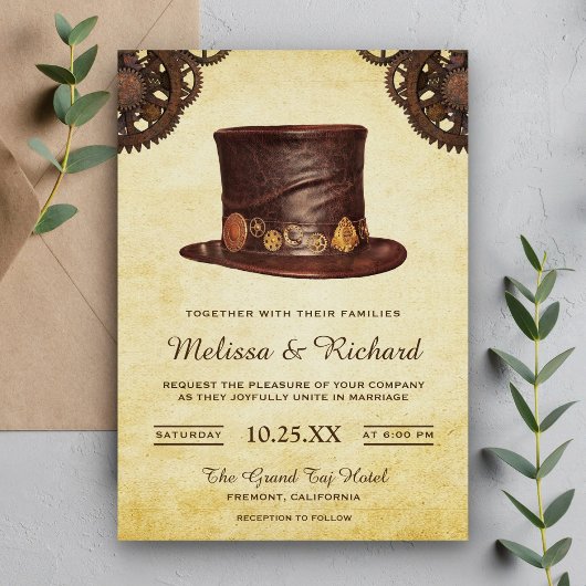 Oude Landelijke Leren Hoed Steampunk Bruiloft Kaart