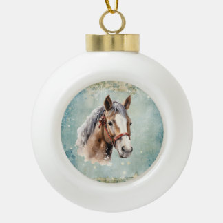 Oude landelijke paard kerst keramische bal ornament