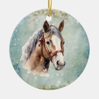 Oude landelijke paard Kerstmis Keramisch Ornament