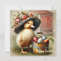 Oude landelijke Paas eend met eieren boerderijhuis