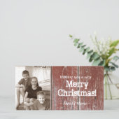 Oude landelijke rode schuur houten kerstkaart (Staand voorkant)