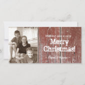 Oude landelijke rode schuur houten kerstkaart (Voorkant)