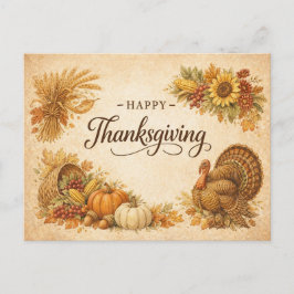 Oude Landelijke Thanksgiving Kalkoen Oogst Feestdagenkaart