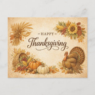 Oude Landelijke Thanksgiving Kalkoen Oogst Feestdagenkaart