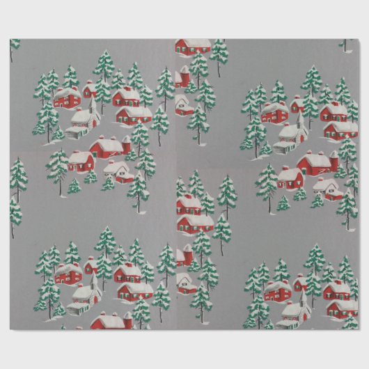 Oude Landelijke Winterdorp Rode Huizen Kerk Cadeaupapier (Vlak)