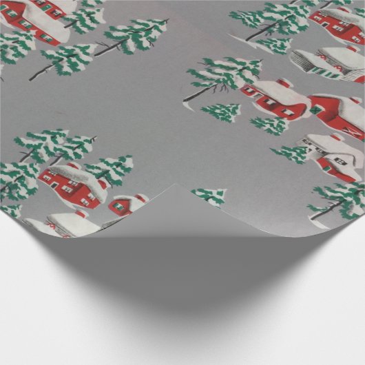 Oude Landelijke Winterdorp Rode Huizen Kerk Cadeaupapier (Hoek)