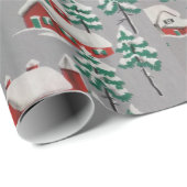 Oude Landelijke Winterdorp Rode Huizen Kerk Cadeaupapier (Rol Hoek)