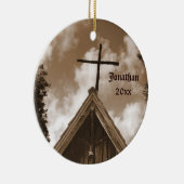 Oude Landenkerk, Sepia, kerstfeestdag Keramisch Ornament (Rechts)