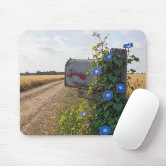Oude landpostbus met ochtendglorie muismat (Met muis)