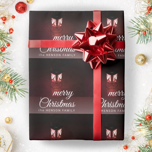 Oude Lantaarn Licht Prettig Kerst Script Familie Cadeaupapier