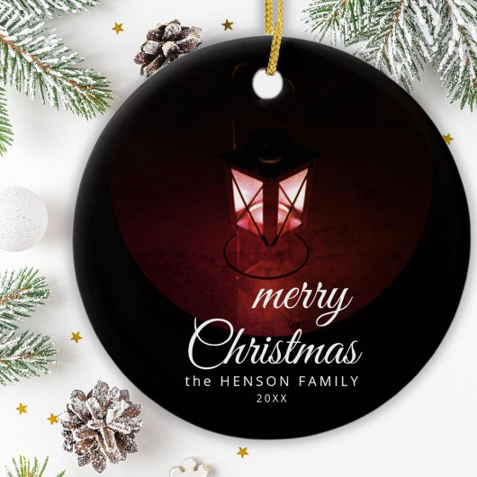 Oude Lantaarn Licht Prettig Kerst Script Familie Keramisch Ornament