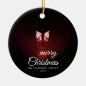 Oude Lantaarn Licht Prettig Kerst Script Familie Keramisch Ornament (Voorkant)