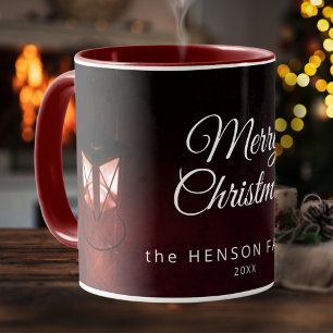 Oude Lantaarn Licht Prettig Kerst Script Familie Mok