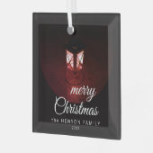 Oude lantaarn Licht Prettig Kerstmis Script Famili Glas Ornament (Voorkant links)