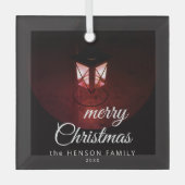 Oude lantaarn Licht Prettig Kerstmis Script Famili Glas Ornament (Voorkant)