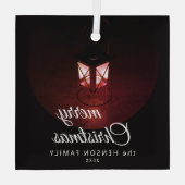 Oude lantaarn Licht Prettig Kerstmis Script Famili Glas Ornament (Achterkant)