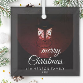 Oude lantaarn Licht Prettig Kerstmis Script Famili Glas Ornament