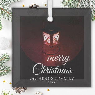Oude lantaarn Licht Prettig Kerstmis Script Famili Glas Ornament