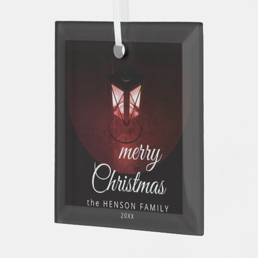 Oude lantaarn Light Merry-kersttijdserie Glas Ornament (Voorkant links)