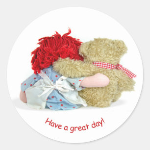 oude lap pop en teddy vriendschap ronde sticker