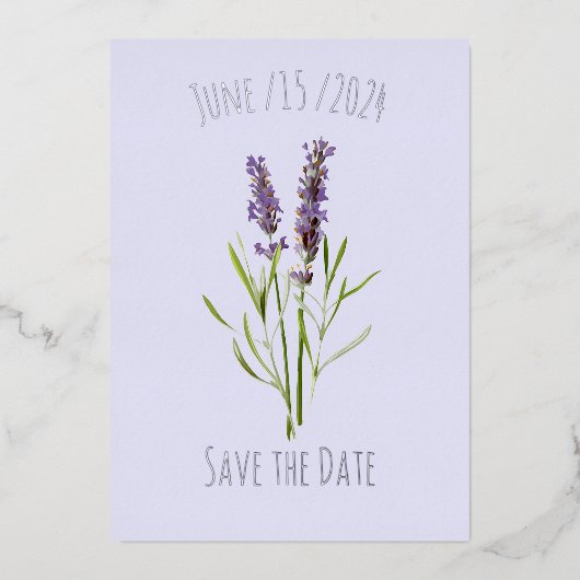 Oude lavendel - eenvoudige bloemen - save the date folie uitnodiging (Voorkant)