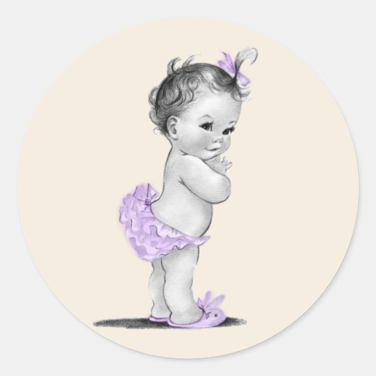 Oude lavendel paarse baby shower stickers (Voorkant)