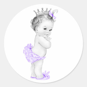 Oude lavendel paarse baby shower stickers