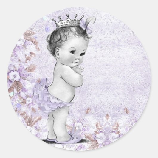 Oude lavendel paarse baby shower stickers (Voorkant)