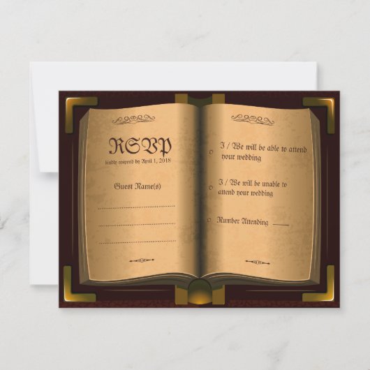 Oude  lederen boek RSVP-bruiloft RSVP Kaartje (Voorkant)