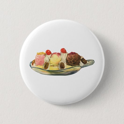 Oude lekkernijen Bananasplitsperziken Ronde Button 5,7 Cm (Voorkant)