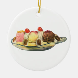 Oude lekkernijen Bananensplits met kersen Keramisch Ornament