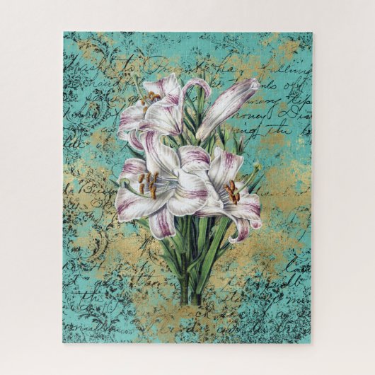 Oude lelies op aqua ephemera legpuzzel (Verticaal)