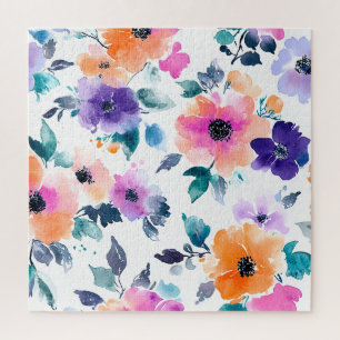 Oude lente tuinschildering waterverf bloemmotief legpuzzel