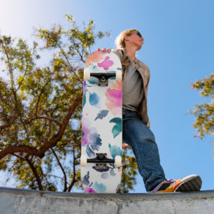 Oude lente tuinschildering waterverf bloemmotief persoonlijk skateboard