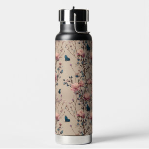 Oude lenterozen met blauwe vlinders waterfles