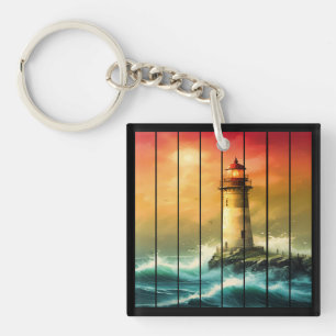 Oude Licht Huis Zee Kust Oceaan Kijk Sleutelhanger