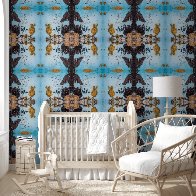 Oude lichtblauwe en bruine muur groot behang (Kinderen)