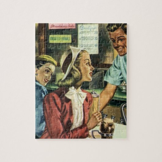 Oude liefde en romantiek, dame bij de frisdrankwin legpuzzel (Verticaal)