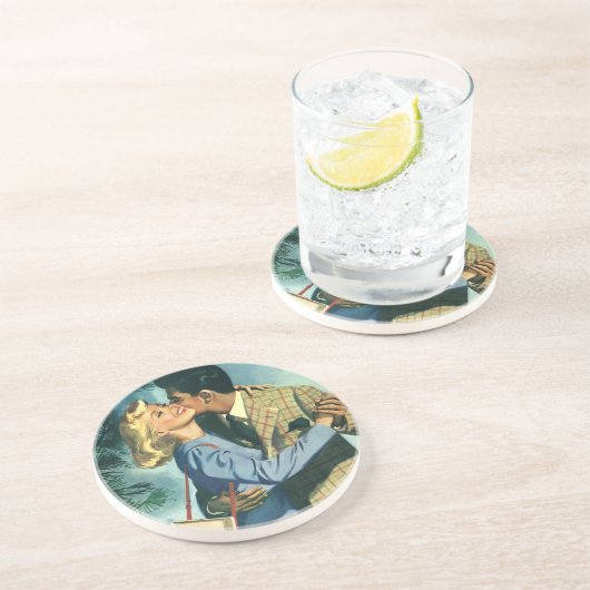 Oude liefde en romantiek, kerstdans zandsteen onderzetter (Zijkant)