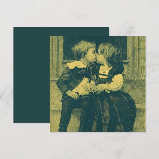 Oude liefde en romantiek, kinderen kussen uitnodig kaart (Voorkant / Achterkant)