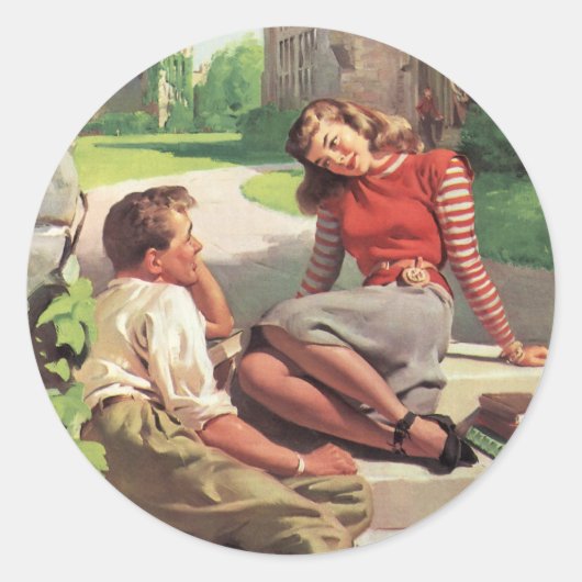Oude liefde en romantiek, middelbare school gelief ronde sticker (Voorkant)