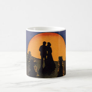 Oude liefde en romantiek, oogstmaan kus koffiemok