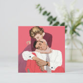 Oude liefde en romantiek, pasgetrouwden in roze aankondiging (Staand voorkant)