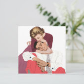 Oude liefde en romantiek, pasgetrouwden in roze aankondiging (Staand voorkant)